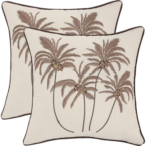 Set of 2 Modern Brown Palm Leaves Cushion Cover 45 x 45 cm Mushrooms Embroidered Pillowcase Sofa Bedroom Bed Garden Farmhouse Outdoor (1/5)