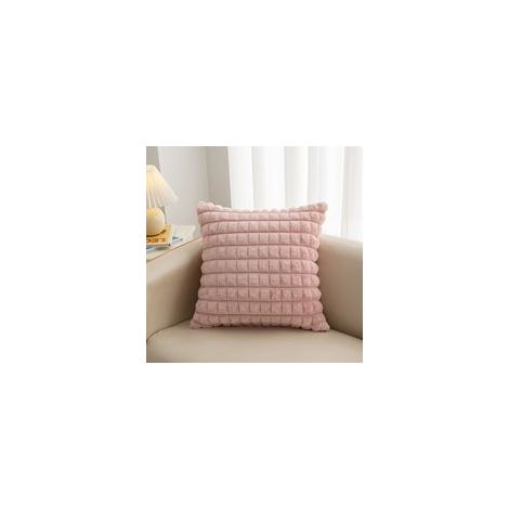 Lot de 2 housses de coussin en fausse fourrure rose, 45x45 cm, décoratives avec texture plaid, idéales pour canapé, lit, salon.
