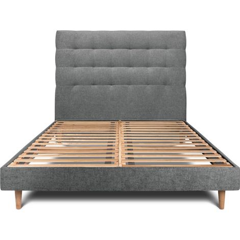 Lit 180x200cm avec tête de lit capitonnée tissu et sommier kit gris anthracite - Hauteur totale : 29cm (1/5)
