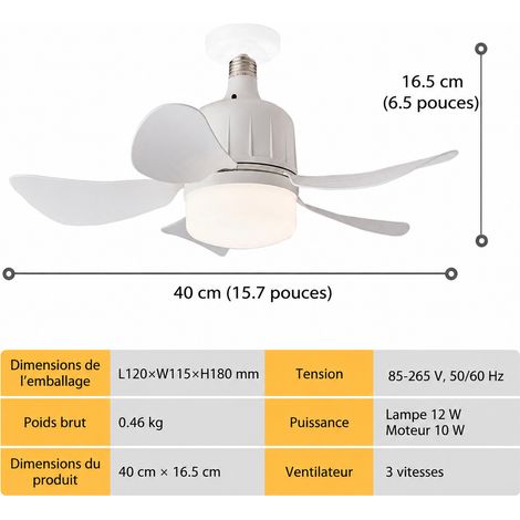 Ventilateur de plafond LED 40 cm 30W 5 pales E27 avec télécommande 40cm 11 × 11 × 23 cm 490 g – Livraison gratuite