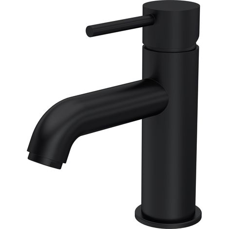 Contemporary Cauldon Round Mono Basin Mixer Tap & Push Button Waste - Matt Black - Balterley