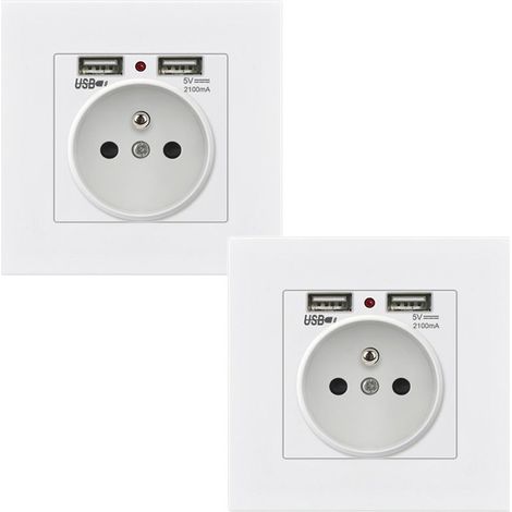 Lot de 2 prises électriques encastrables murales avec double USB 5V/2100mA, 2 ports pratiques et maniables (1/5)