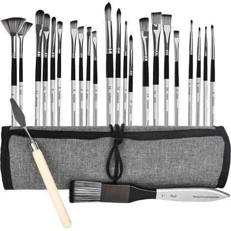 Lot de 24 pinceaux de peinture acrylique avec sac d'organisation pour peinture acrylique, huile, aquarelle, gouache, peinture acrylique (1/5)