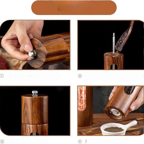 Ensemble de moulins à sel et à poivre manuels en bois de 20 cm, à mouture réglable, rechargeable, idéal pour la cuisine. (1/4)