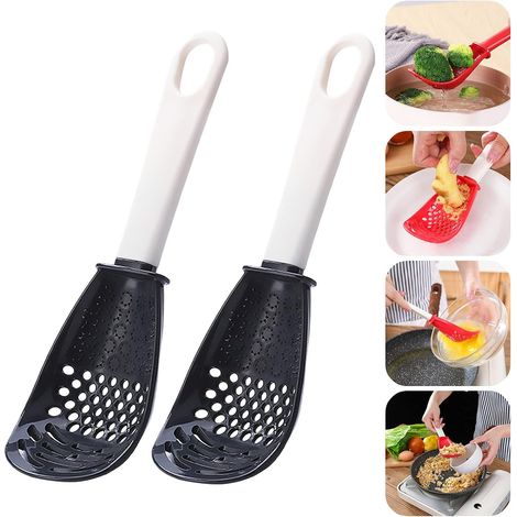 Lot de 2 cuillères de cuisine multifonctions, passoires, ustensiles de cuisine pour cuisiner, égoutter, écraser et broyer