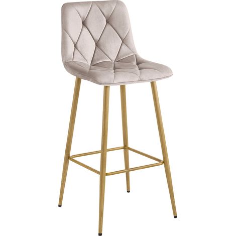 Sgabello alto Nado in velluto beige scuro con gambe in metallo (1/5)