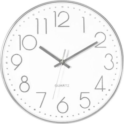 Silberne Wanduhr, geräuschlos, batteriebetrieben, rund und modern, für Büro, Schule, Wohnbereich, 30 cm (12 Zoll) (1/5)