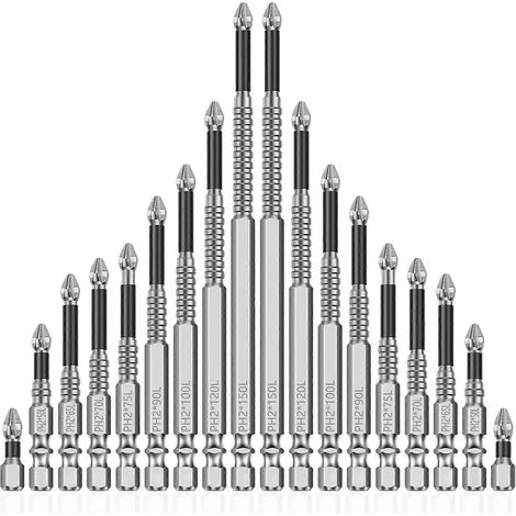 Jeu de 18 embouts de vissage magnétiques en acier au carbone antidérapants pour perçage et vissage de précision 25-15 (1/5)