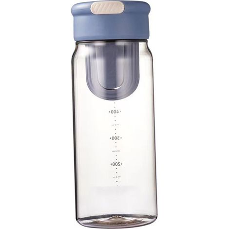 Kunststoff-Trinkflasche mit integriertem Teesieb, transparenter Korpus, 650 ml, Sport-Trinkflasche für Büroangestellte, grauer Deckel, weißer Korpus (1/5)