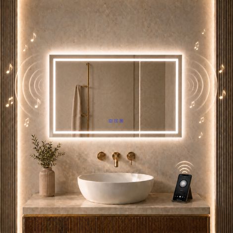 MAERTS-E 700x500mm Illuminated Bluetooth Bathroom Mirror Speaker Demister Touch (1/5)