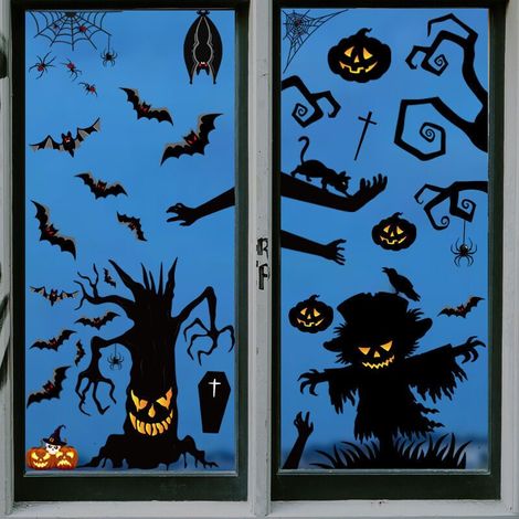 2 Feuilles Halloween Fenêtre Autocollants,Stickers Vitre Halloween,Décoration de Fenêtre Halloween,Stickers Muraux Halloween pour Décoration de Fête D'Halloween (1/5)