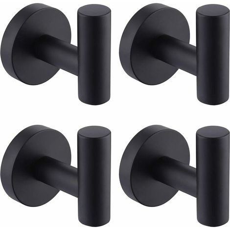 Black Towel Hook For Shower Kitchen Robe Coat Hooks Wall Mounted Towel Rack 304 Stainless Steel Matte Black 4 Pack (1/5)