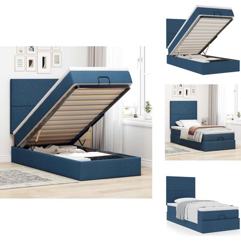 Lit ottoman avec matelas bleu 100x200 cm tissu - Lit Ottoman - Lits Ottomans - Cadre De Lit - Cadre De Lit Avec Rangement (1/5)