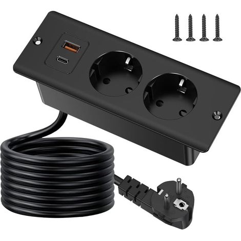 Einbau-Steckdosenleiste mit USB- und Typ-C-Anschlüssen, 4-in-1-Tisch-Steckdosenleiste, 2-fach-Einbau-Steckdosenleiste mit 2-Meter-Kabel und mehreren Anschlüssen für vereinfachte Nutzung (1/5)