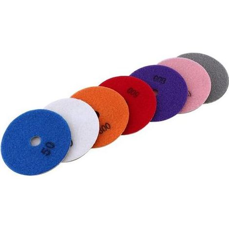 100mm wet diamond polishing discs for marble, granite and concrete – pack of 7 (50 to 3000) (1/5)