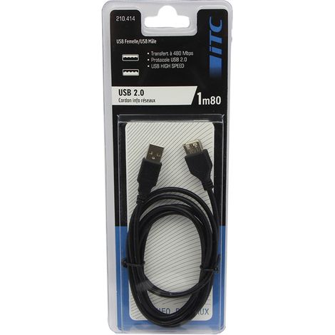 Rallonge usb-a 2.0 1.8m longueur 1.8 - usb-a m/f Itc 302420 (1/2)