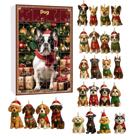 Weihnachtskalender, 2D-Acryl-Hunde-Anhänger, Countdown, 24 Tage Hunde-Weihnachtsdekoration – für Baum, Zuhause, Urlaub, Fenster, Tür, Wand (1/5)