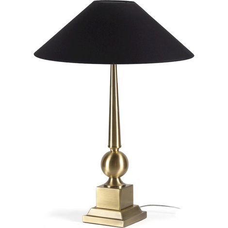 Lampe de table dorée en métal finition laiton chic - Doré laiton et abat-jour noir (1/2)