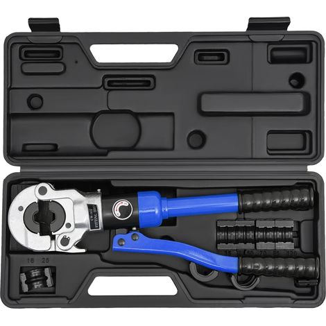 Herramienta hidráulica para engarzar tuberías de cobre, presión máxima de 80 kN, compatible con varios tamaños, color azul. (1/2)