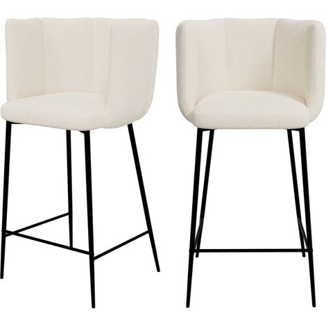 Set de 2 taburetes para isla de cocina en tela bouclé beige 65 cm - Rosy