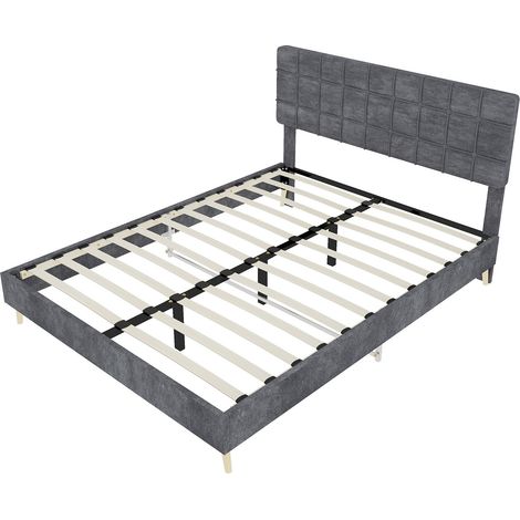 Doppelbett aus dunkelgrauem Stoff mit gepolstertem Karokopfteil, 140 x 200 cm, MODENUIT (1/5)