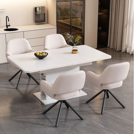 Set da pranzo rettangolare allungabile con tavolo contenitore e 4 sedie, bianco HAVRYA (1/5)