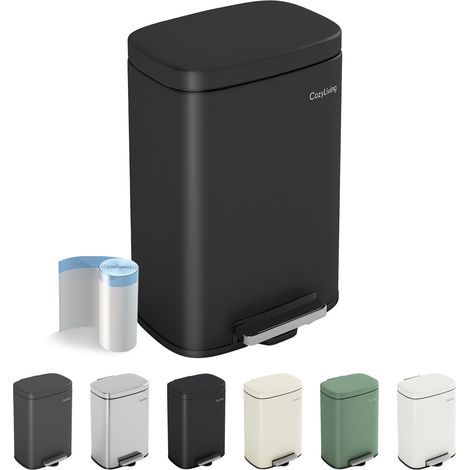 Pedal Kitchen Bin with Soft Close Lid, Step-On Trash Can with Inner Bucket 12L BLACK
