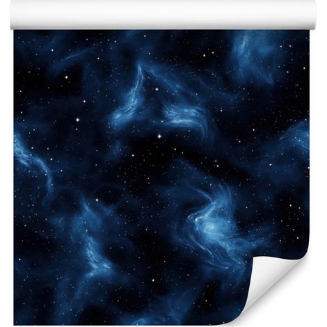 Papier peint aquarelle galaxie bleu marine et noir, formes douces 50 x 1000 cm (1/5)