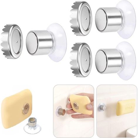 Magnetic suction cup soap dish – Set of 3 stainless steel wall mounts, no drilling required, cylindrical (3.1 × 1.9 × 6 cm) (1/5)