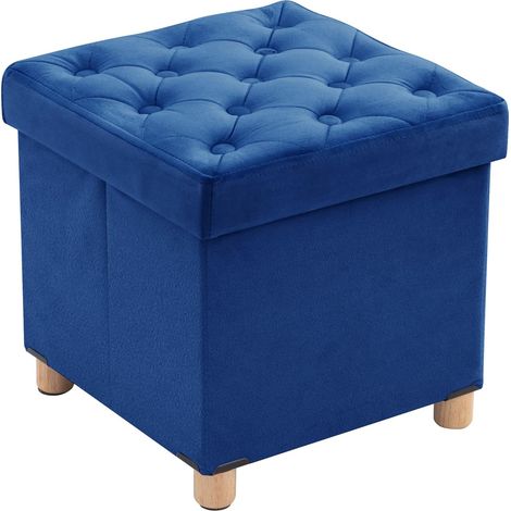 Pouf Rangement Pliable, Tabouret Cube en Velours avec Couvercle, Petit Pouf Coffre Repose-Pieds pour Salon Chambre Entrée, 40 x 40 x 40 cm, Bleu (1/5)