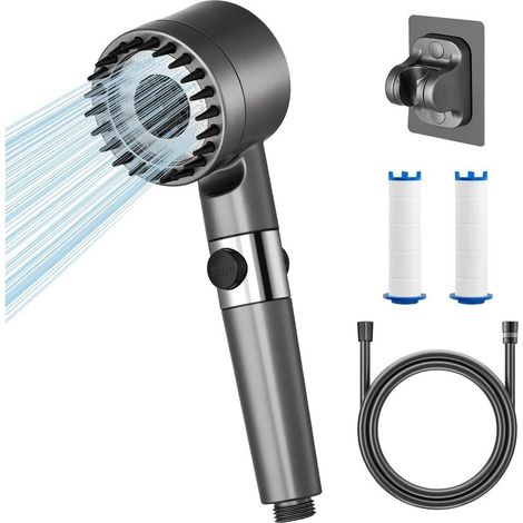 Pommeau de douche avec filtre, économie d'eau, douche à main haute pression avec 3 + 1 types de jet, pommeau de douche avec tuyau, pour éliminer l'eau dure, le chlore résiduel, les bactéries (1/5)