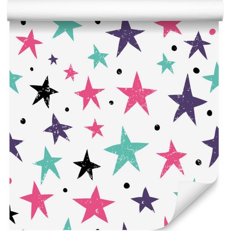 Papel pintado de estrellas y círculos de colores para salón y dormitorio, 50x1000 cm. (1/5)