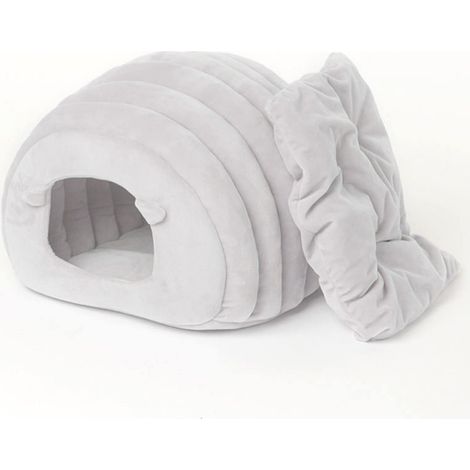 Lit pour Chat Interieur, Maison et Dôme Nid d'animal Chaud avec Coussin Amovible Panier Chat Abri d'hiver Chaud 40x40x35cm Blanc (1/5)