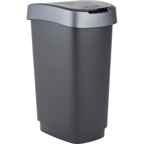 Rotho Swingeimer Twist 25 l schwarz/dunkelsilber Abfalleimer Mülleimer