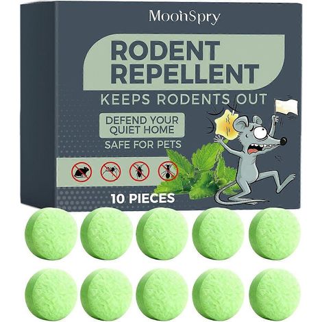 1 boîteComprimés répulsifs pour rongeurs, 10 unités, à base d'huile essentielle de menthe poivrée naturelle, répulsif anti-souris sans cruauté pour la maison, le garage et le moteur de la voiture (1/5)