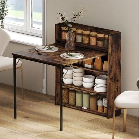 Mesa de comedor plegable con estantes, estilo industrial, 90 x 80 x 93 cm, marrón rústico DESVIAE (1/5)