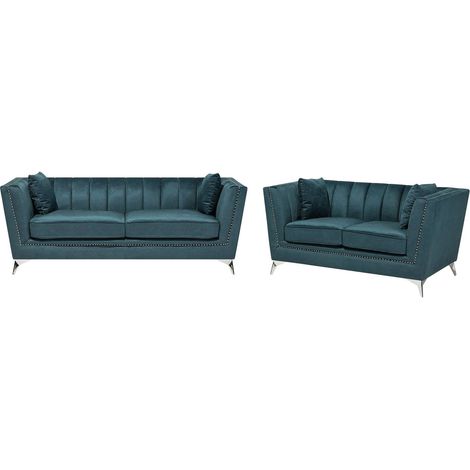 Set divani 5 posti in velluto blu/verde Gaula