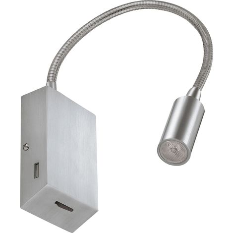 Aplique lector tilt LEIDEN USB LED SMD 3W 240lm CRI80 3000K 35º Niquel satinado (1/5)