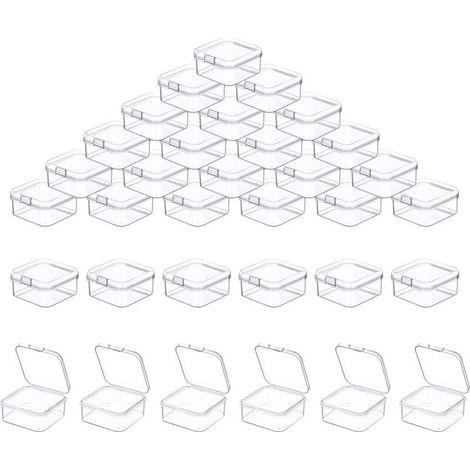 50 kleine Aufbewahrungsboxen, 3,5 x 3,5 x 1,8 cm Mini-Aufbewahrungsboxen aus Kunststoff mit Deckel, transparente Aufbewahrungsboxen für Kleinteile und andere Bastelprojekte (1/2)