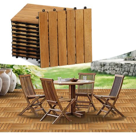 Holzfliesen aus Akazien Holz 30x30cm. 6 Latten Fliese 6m². Bodenfliesen für Terrassen und Balkon(66 Stück)