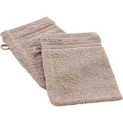 Lot de 2 Gants de Toilette "Tendresse" 15x21cm Taupe (1/4)