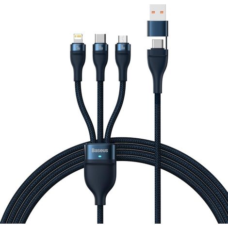 4-in-1 USB+USB-C auf USB-C / iPhone Lightning / Micro-USB-Kabel 1,2 m – blau (1/5)