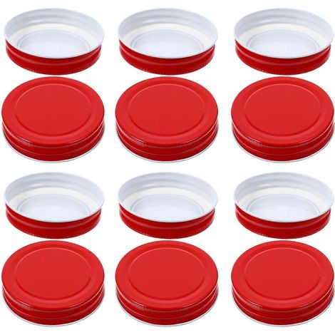 Lot de 12 couvercles métalliques étanches en étain pour bocaux Mason et bouteilles-7x7x1.5cm-Red