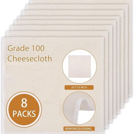 8 teli di cotone riutilizzabili 50x50 cm, set grande. Telai in cotone biologico per setacciare, cucinare e cuocere al forno. (1/5)