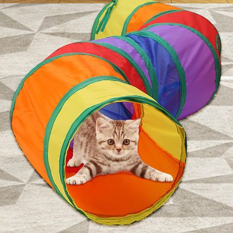Jouet Tunnel pour Chat Interieur Jouets pour Chats Jeu tunelle pour Chat Interactif 2 Voies Jouer pour Chaton Intérieur Cat Toy Tunnel Pliable pour Chien Lapin Chats Cobaye Enfant (S-Tunnel) (1/5)
