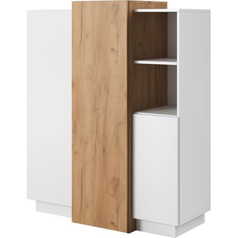 Cassettiera Moderna per Soggiorno Camera, Bianco / Rovere Craft Oro, 110 x 45 x 133,5 cm (1/5)