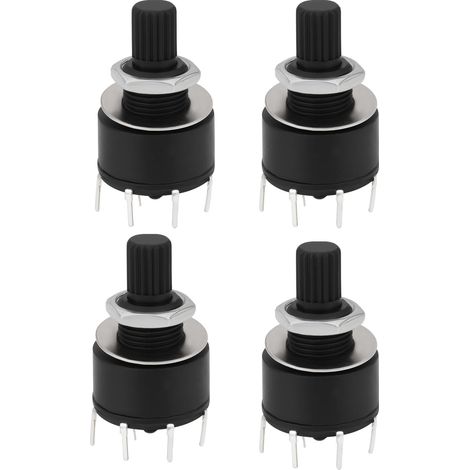 Lot de 4 commutateurs rotatifs à 2 pôles et 3 positions de 16 mm avec rondelle et écrou en plastique - Longueur de la poignée : 15 mm - Noir RS16