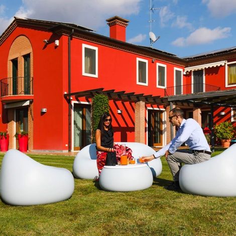 Sofá exterior 2 plazas diseño polietileno jardín terraza Gumball D1 Color: Blanco (1/5)