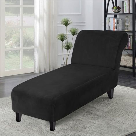 Housse de chaise longue en velours, housse de canapé inclinable extensible sans accoudoirs pour salon, chambre à coucher - noir (1/4)