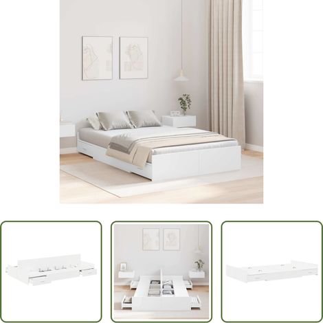 Bois d'ingénierie - Cadre de lit avec rangement avec tête de lit Blanc 120 x 190 cm (1/5)